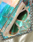 Shell ~ Two-tone cat-eye sunglasses in white bubble print and mother of pearl acetate