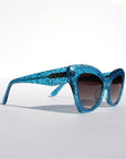 Blue Glitter Cateye Sunglasses w Painted Detail ~ Sample