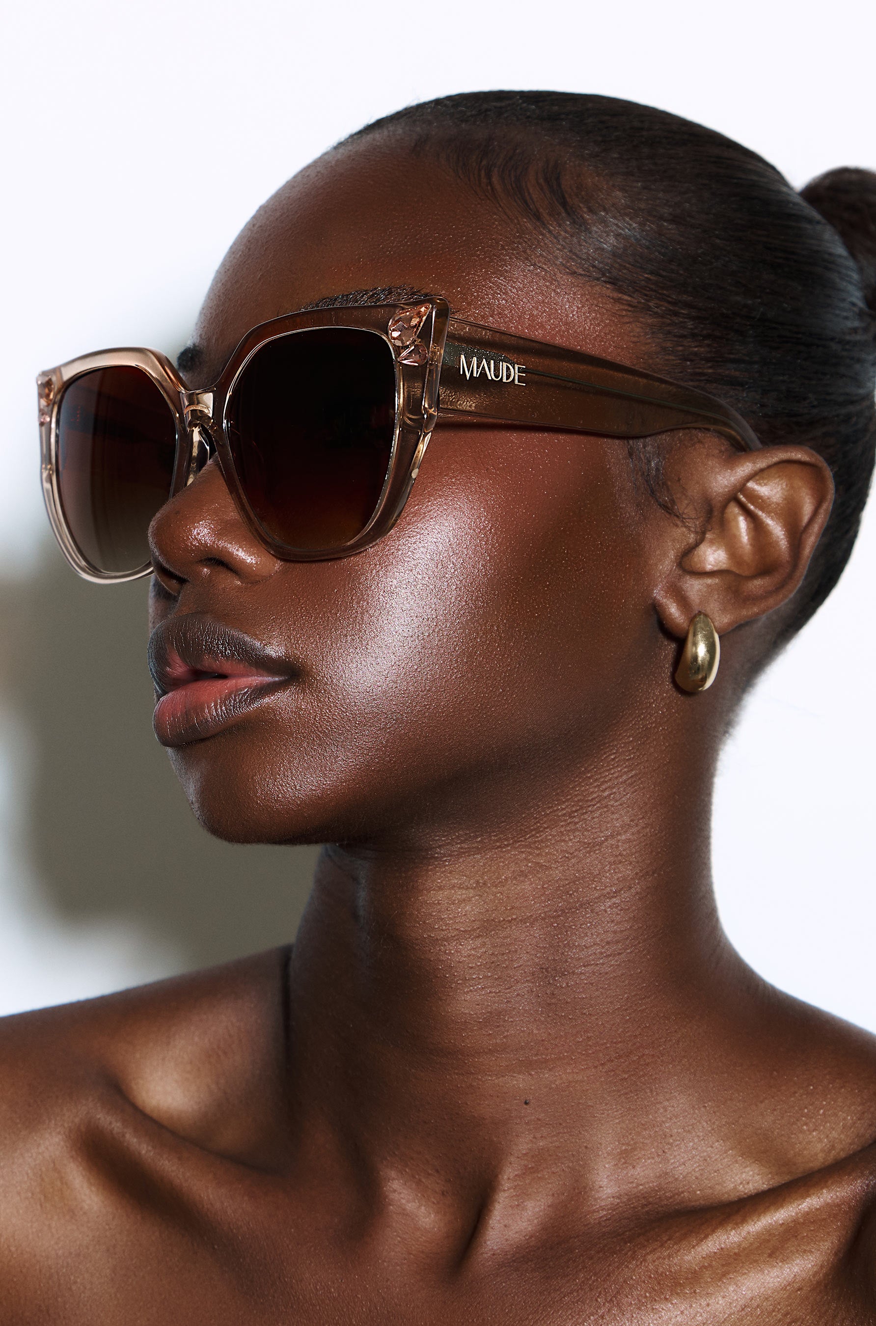 Cherrybliss ~ Red shimmer oversized rounded sunglasses with crystals detail