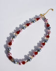 BLUSHBELLE ~Handmade statement necklace with carnelion beads, pale pink and lilac coloured pearlescent beads