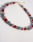 BLUSHBELLE ~Handmade statement necklace with carnelion beads, pale pink and lilac coloured pearlescent beads
