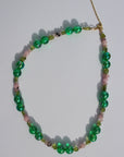 EMERELLE ~ Handmade necklace with Jasper plum blossom beads and emerald beads