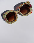 Floria ~ Medium sized square sunglasses in multi acetate with bright crystal flower details