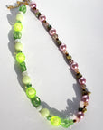 GLOWLUSH ~ Handmade necklace with faceted flouro yellow beads, sea green pearls with pale pink pearl coloured beads