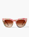 Floral patterned cat-eye sunglasses on a white background