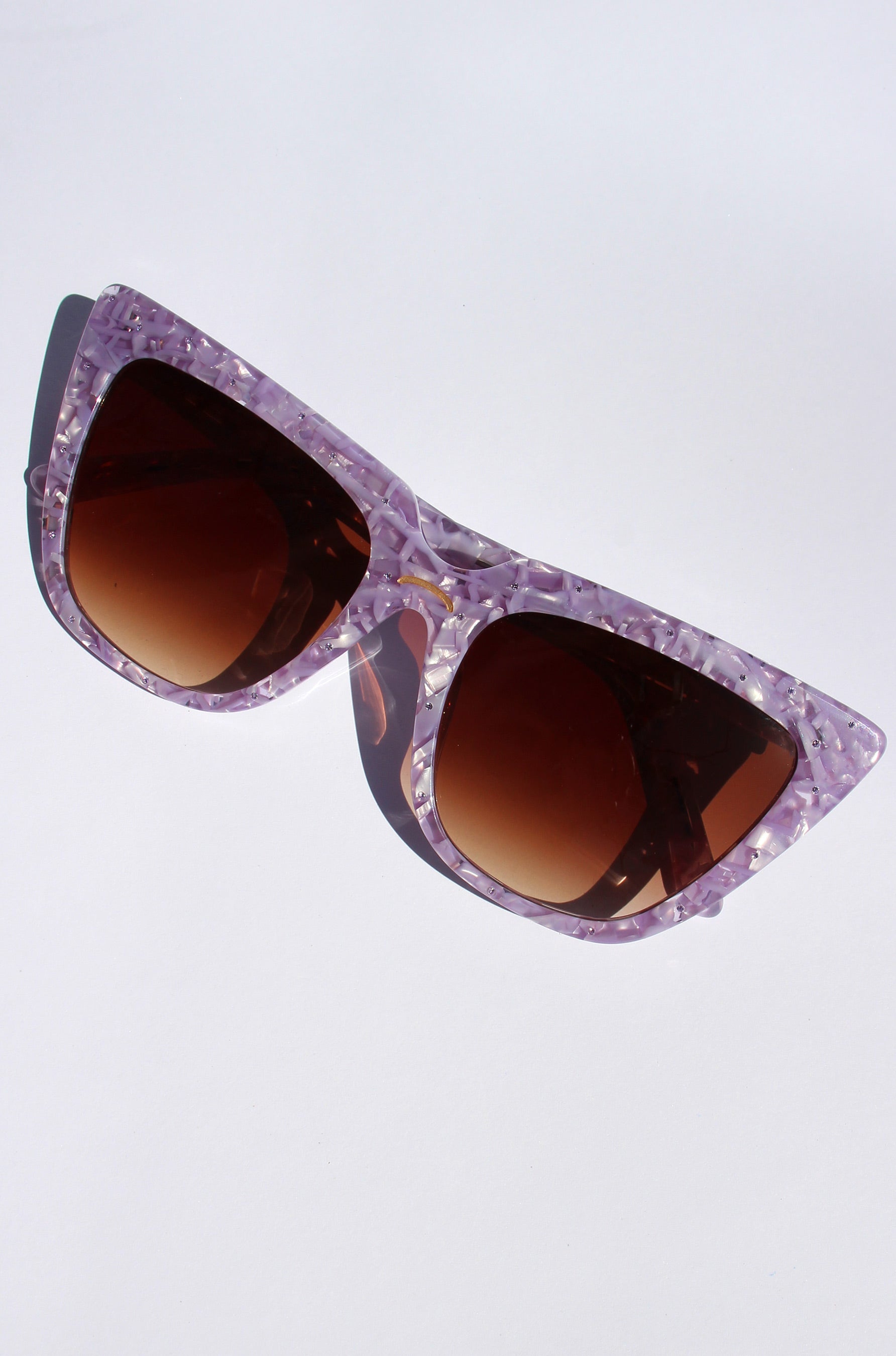 Lavara ~ Sharp cat-eye sunglasses in lilac marble with micro crystal detailing