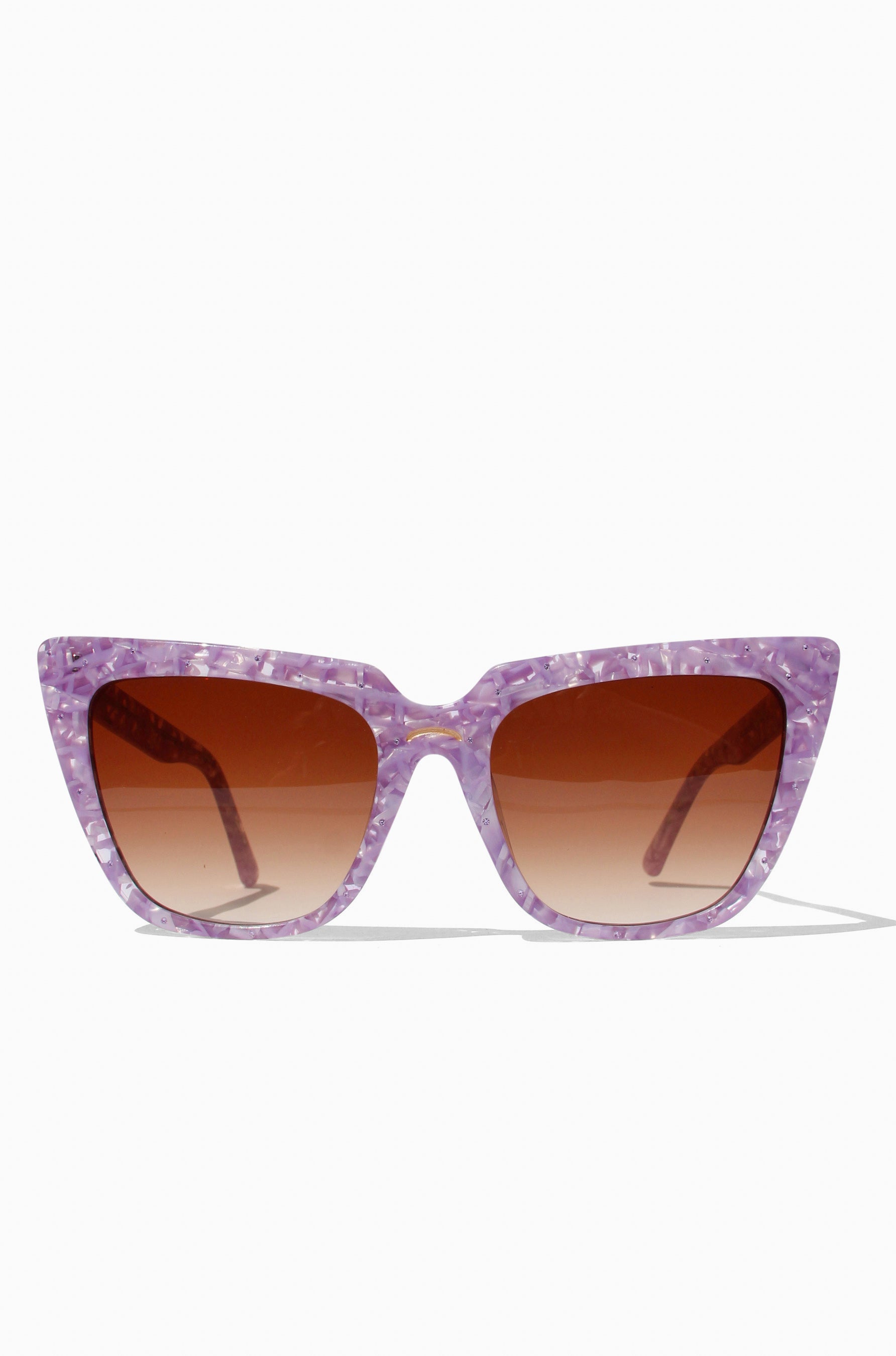 Lavara ~ Sharp cat-eye sunglasses in lilac marble with micro crystal detailing