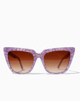 Lavara ~ Sharp cat-eye sunglasses in lilac marble with micro crystal detailing