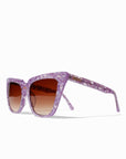 Lavara ~ Sharp cat-eye sunglasses in lilac marble with micro crystal detailing