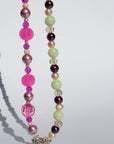 PLUMBPOP ~ Handmade statement necklace with crystal centrepiece, freshwater pearls, golden shadow rondelle crystal beads and various pink beads