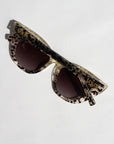 Queenie ~ Two-toned cat-eye sunglasses in gold glitter and translucent black polkadot acetate