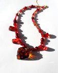 HEARTFLAME ~ Red crystal heart handmade necklace with red chandelier crystals, and rondelle crystals in shades of red
