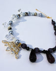 ROYALTY ~ Statement necklace with crystal crown centrepiece and faceted beads in crystal and black