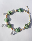 SEABELLE ~ Handmade statement necklace with glass Dalmatian beads, freshwater pearls and chandelier beads