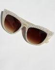 Shell ~ Two-tone cat-eye sunglasses in white bubble print and mother of pearl acetate