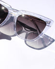 Stardust ~ Sharp cat-eye sunglasses in pearl tortoise shell with micro opal crystal detailing