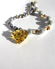 STARGLOW ~ Handmade yellow crystal heart necklace with reflective beads, crystal-rondelle-beads-and-sea-green-natural-pearls