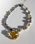 STARGLOW ~ Handmade yellow crystal heart necklace with reflective beads, crystal-rondelle-beads-and-sea-green-natural-pearls