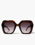 Tortoiseshell sunglasses with dark lenses on a white background