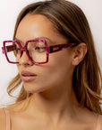 Heartstone ~ Oversized Square Optical Frames in Crimson Marble