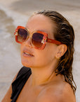 Tangerina ~ Oversized Square Framed Crystal Sunglasses