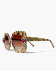 Floria ~ Medium sized square sunglasses in multi acetate with bright crystal flower details