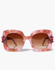 Sunrose ~ Medium sized square sunglasses in petal acetate with golden highlights and crystal flower details
