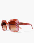 Sunrose ~ Medium sized square sunglasses in petal acetate with golden highlights and crystal flower details
