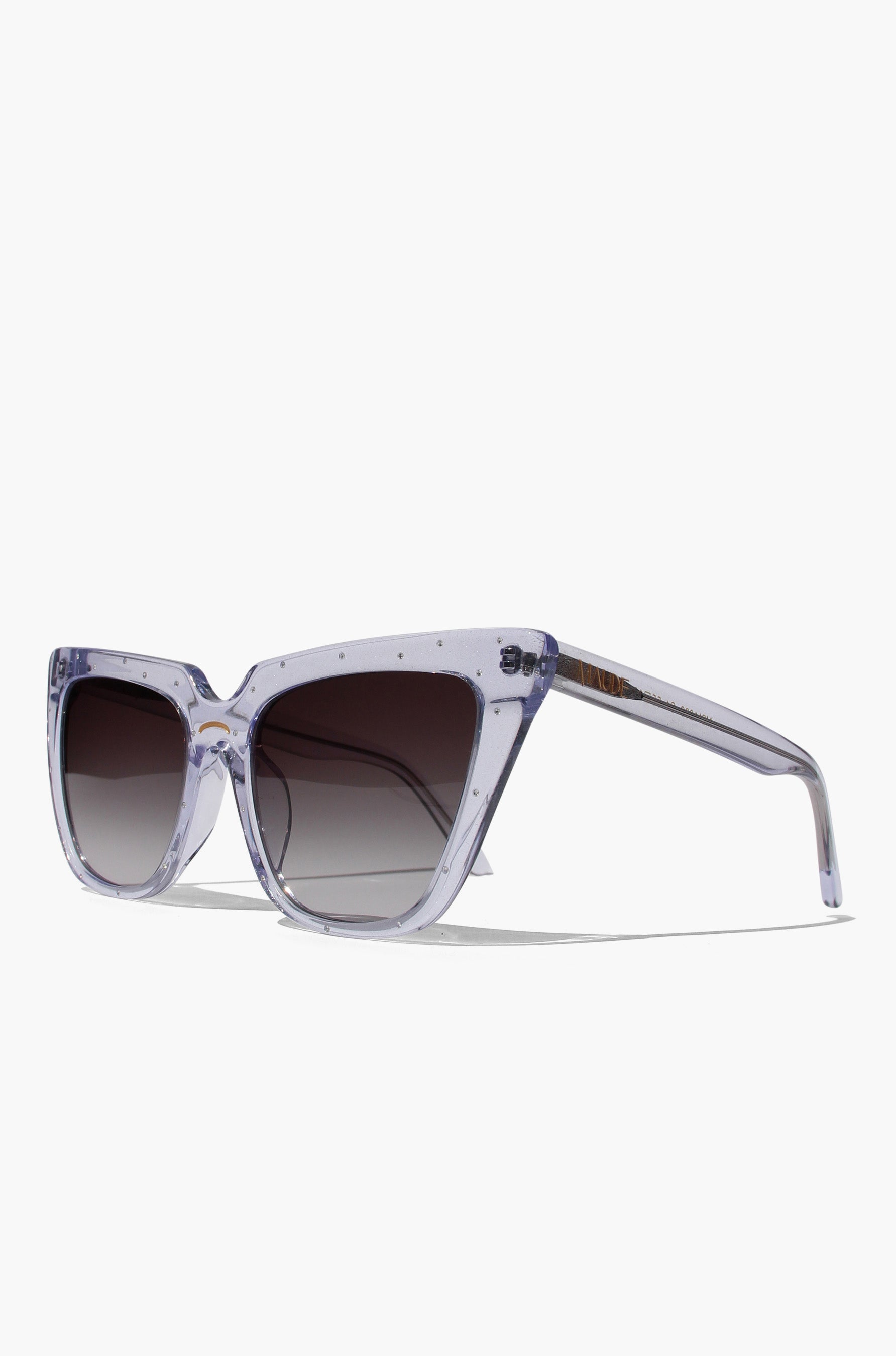 Stardust ~ Sharp cat-eye sunglasses in pearl tortoise shell with micro opal crystal detailing