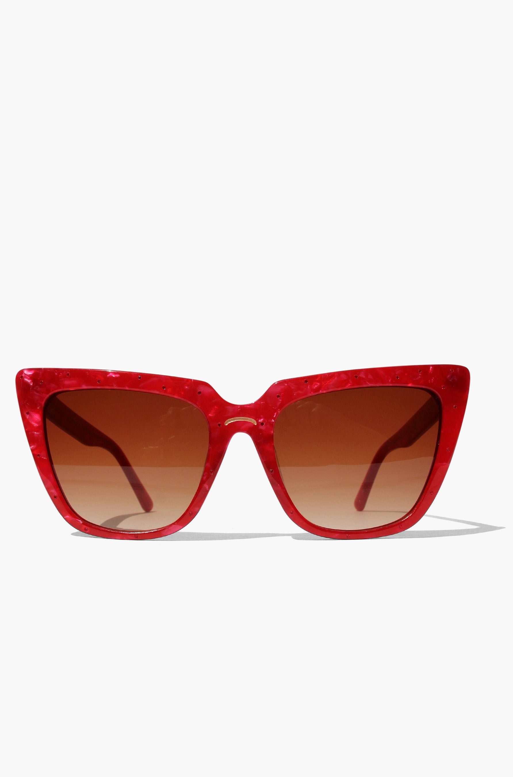 Rubie ~ Sharp cat-eye sunglasses in red marble with micro crystal detailing