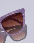 Lavara ~ Sharp cat-eye sunglasses in lilac marble with micro crystal detailing