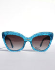 Blue Glitter Cateye Sunglasses w Painted Detail ~ Sample