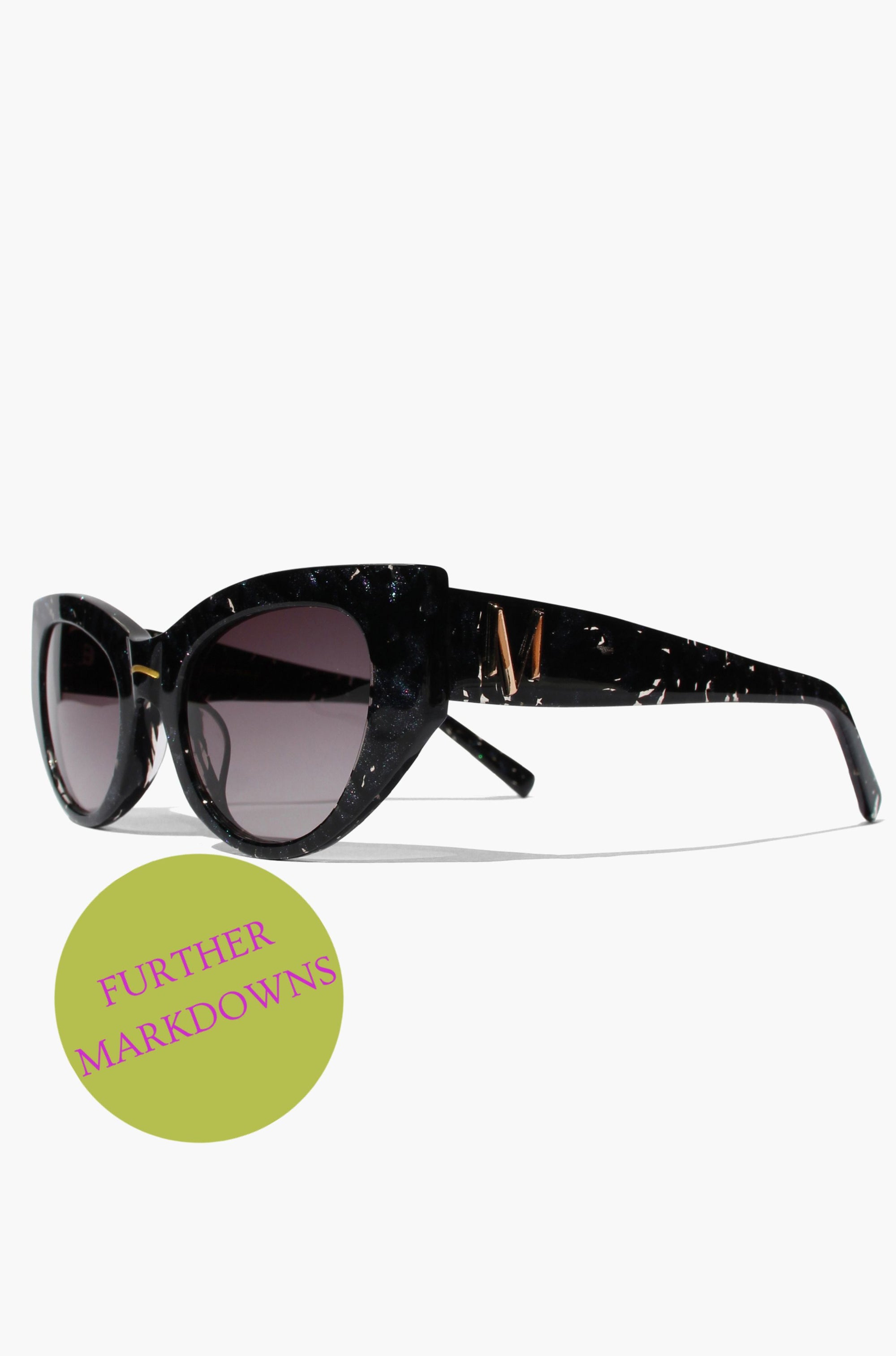 Black Pearl ~ Black almond-shaped acetate sunglasses with subtle dark shimmer
