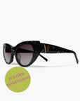 Black Pearl ~ Black almond-shaped acetate sunglasses with subtle dark shimmer