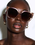 Cherrybliss ~ Red shimmer oversized rounded sunglasses with crystals detail