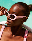 Dusklust ~ Oval shaped iridescent pink + lilac Sunglasses