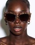 Lovetort ~ Tortoiseshell & chunky gold heart glitter Square Sunglasses