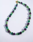 AMYLETTE ~ Handmade necklace with amethyst stones with emerald, turquoise and green rondelle crystal beads