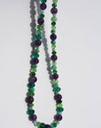 AMYLETTE ~ Handmade necklace with amethyst stones with emerald, turquoise and green rondelle crystal beads