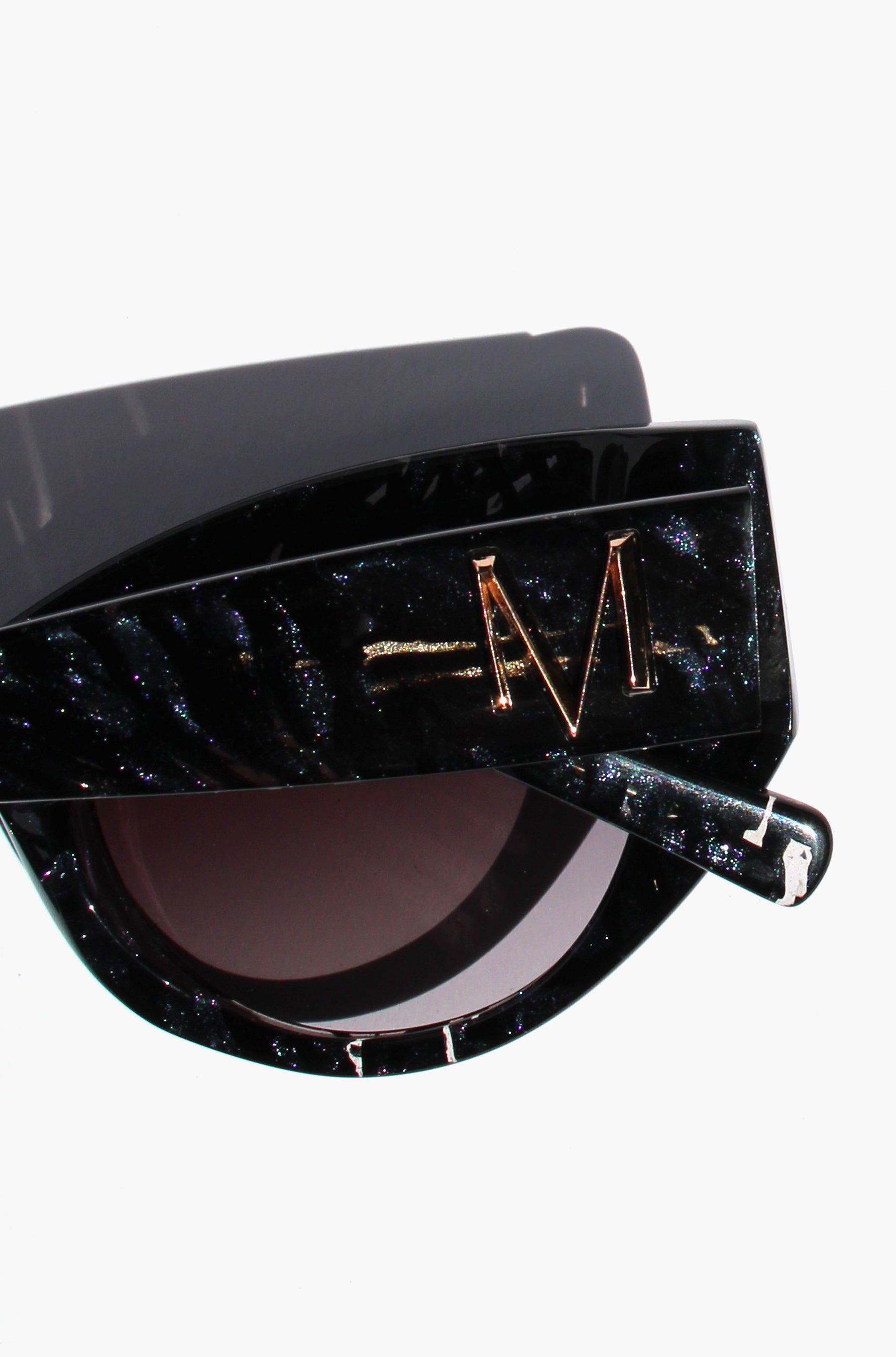 Black Pearl ~ Black almond-shaped acetate sunglasses with subtle dark shimmer