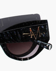 Black Pearl ~ Black almond-shaped acetate sunglasses with subtle dark shimmer