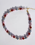 BLUSHBELLE ~Handmade statement necklace with carnelion beads, pale pink and lilac coloured pearlescent beads