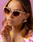 Confetti ~ Almond-shaped fitted sunglasses in multi-coloured patterned acetate