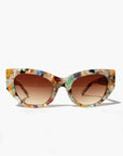 Confetti ~ Almond-shaped fitted sunglasses in multi-coloured patterned acetate