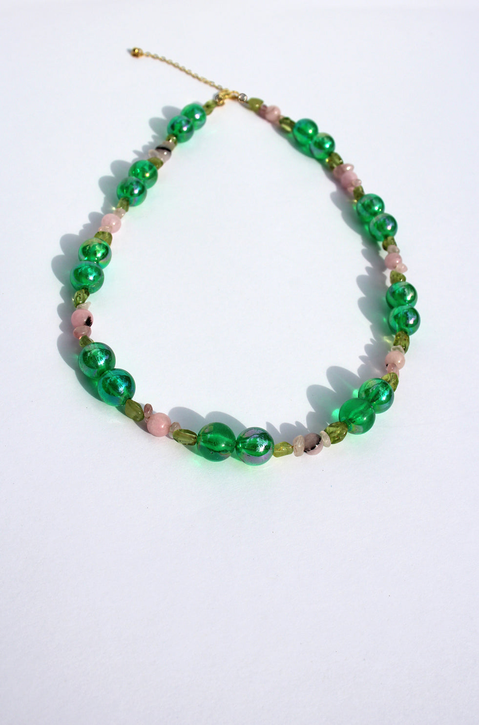 EMERELLE ~ Handmade necklace with Jasper plum blossom beads and emerald beads
