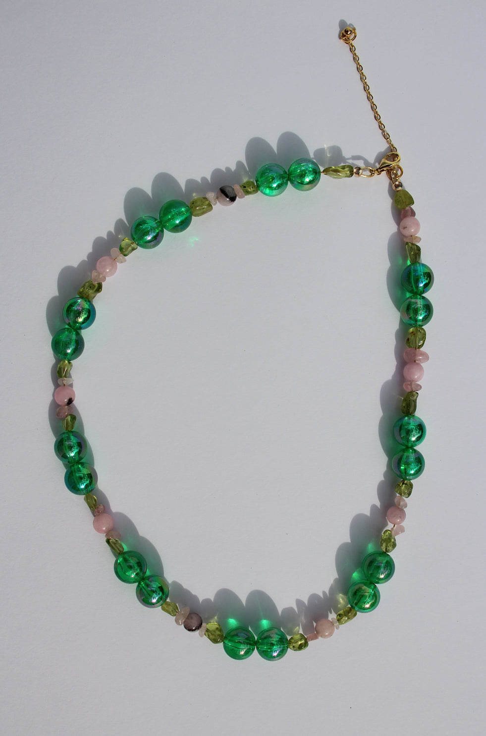 EMERELLE ~ Handmade necklace with Jasper plum blossom beads and emerald beads