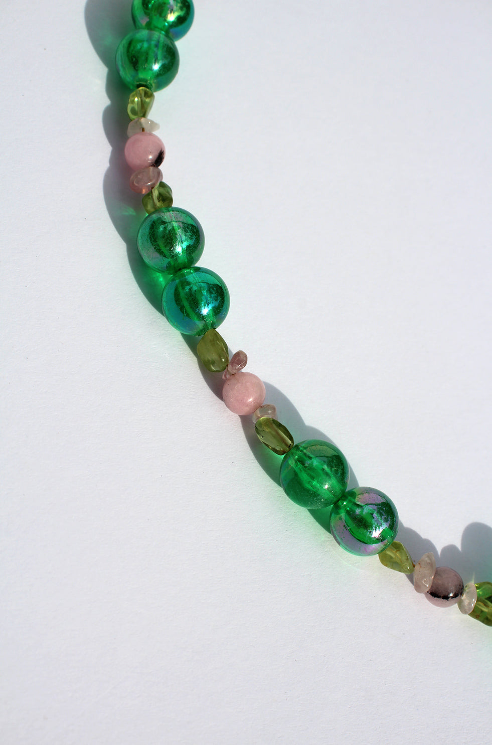 EMERELLE ~ Handmade necklace with Jasper plum blossom beads and emerald beads