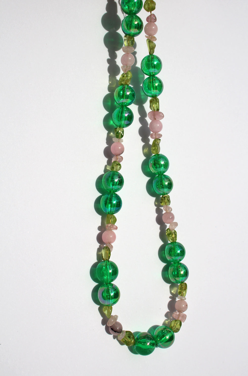 EMERELLE ~ Handmade necklace with Jasper plum blossom beads and emerald beads
