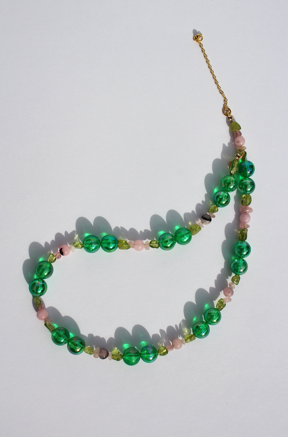 EMERELLE ~ Handmade necklace with Jasper plum blossom beads and emerald beads