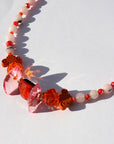 EMBERFLY ~ Handmade statement necklace with bright orange centrepiece, cherry blosson beads and orange rondelle beads